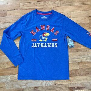 NEW Kansas Jayhawks Blue Long-Sleeve Tshirt Youth Kids Size Medium 12-14 NWT